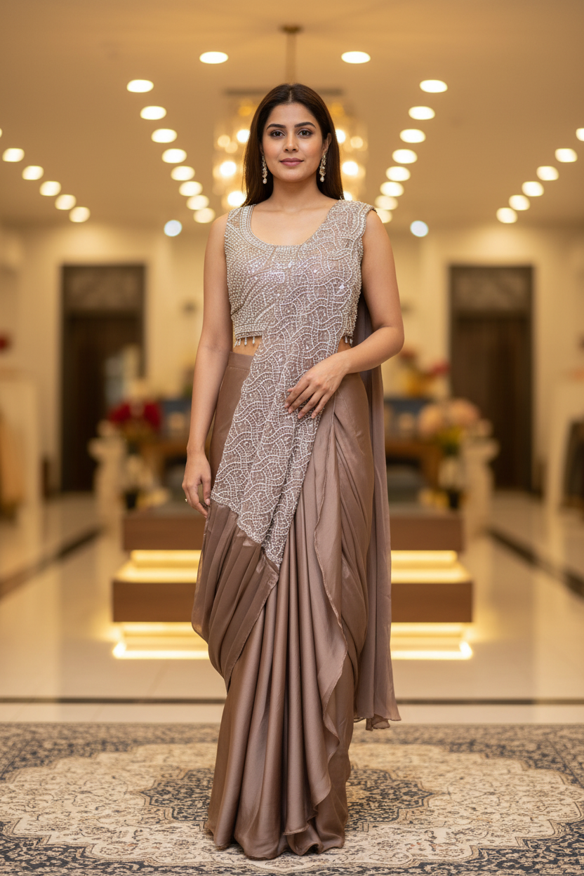 Women’s Honey color Ready-to-Wear Saree