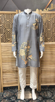 Grey Digital Print Mens kurta set