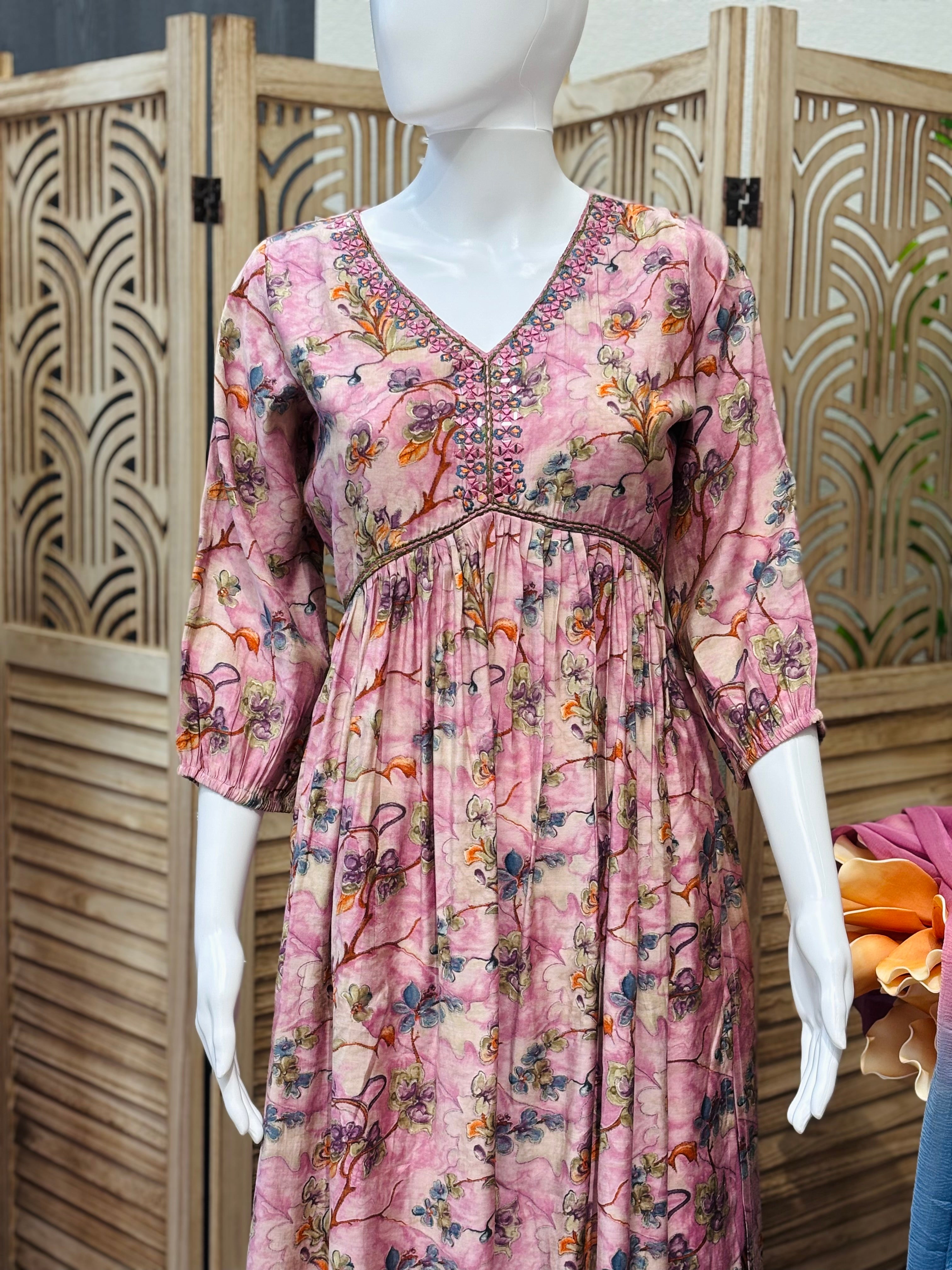 Size 40-Rayon -Floral Print Alia Cut Kurti Set
