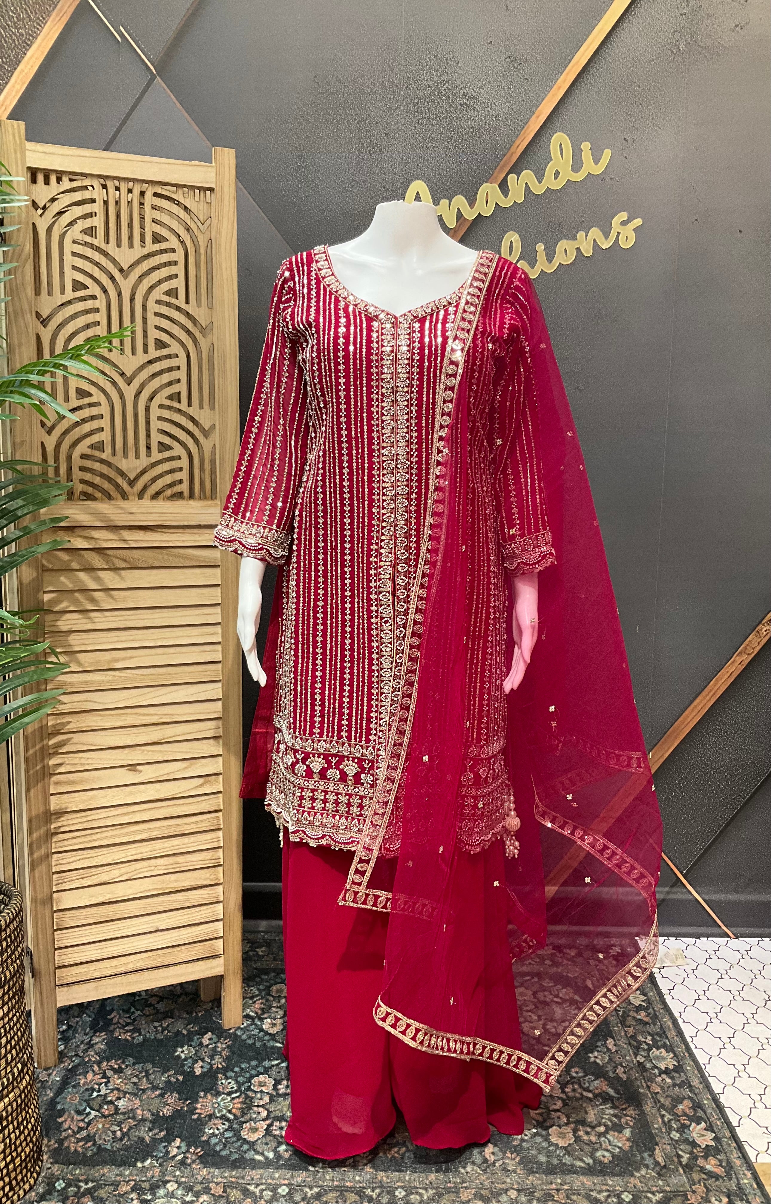 Size 38/Indian M - Party Wear Pink Georgette Palazzo/Sharara set