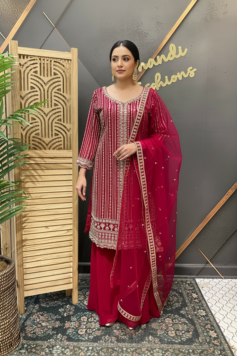 Size 38/Indian M - Party Wear Pink Georgette Palazzo/Sharara set