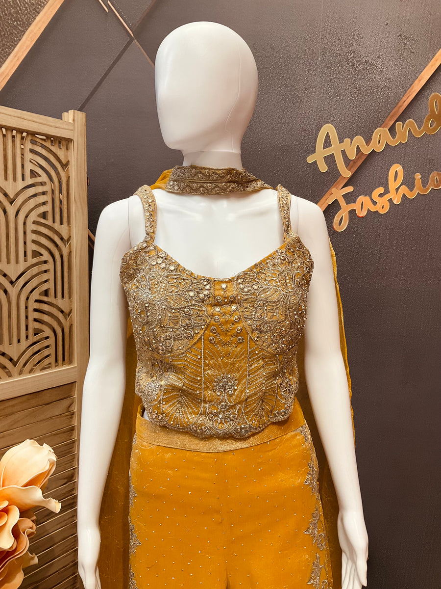 Yellow Indo Western Party Wear Palazzo set