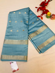 Pastel Blue Cotton Silk Saree
