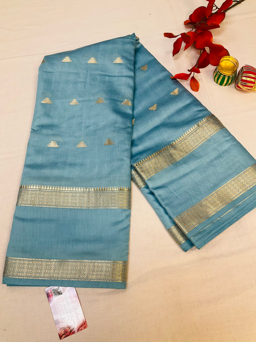 Pastel Blue Cotton Silk Saree