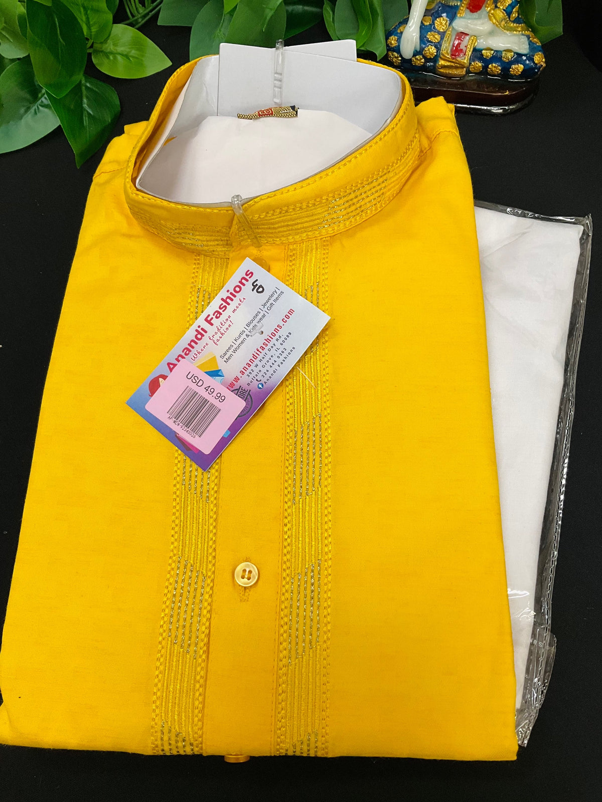 Mens Kurta - Men’s Yellow Cotton Kurta Set with Pajama image 0