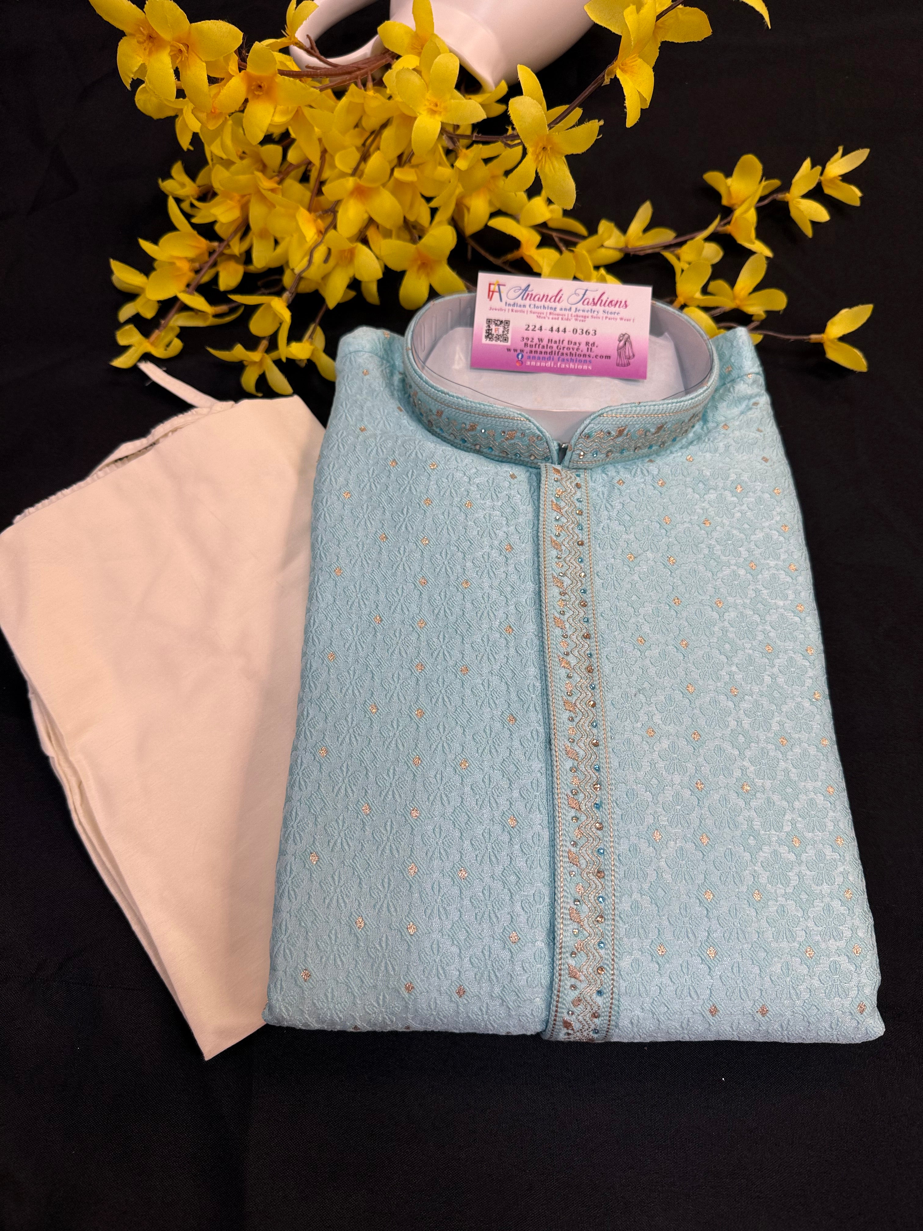 Premium Quality Aqua Blue Mens wear Kurta sets