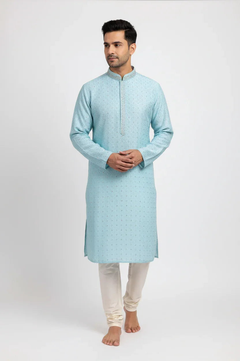 Premium Quality Aqua Blue Mens wear Kurta sets