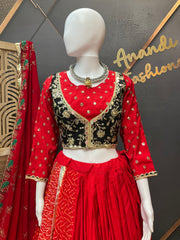 Red Bhandhini Georgette Garba Chaniya choli