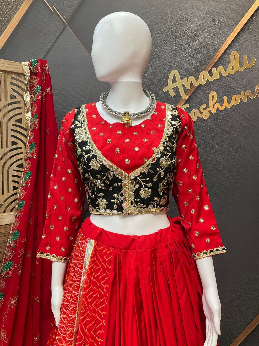 Red Bhandhini Georgette Garba Chaniya choli