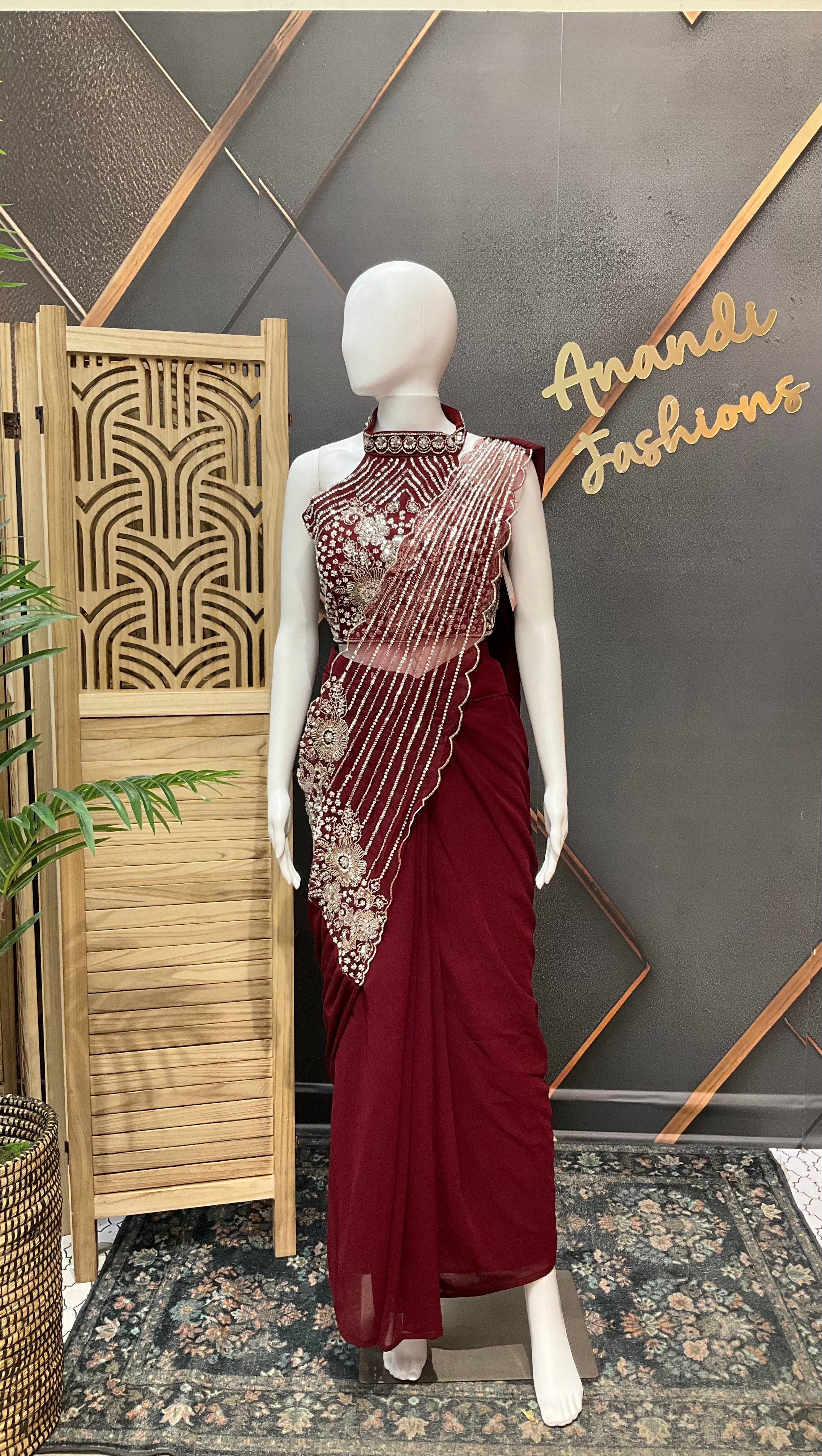 Ready to Wear Maroon Saree