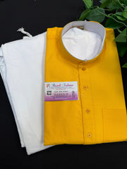 Pure Cotton - Yellow Kurta & White Pajama Set