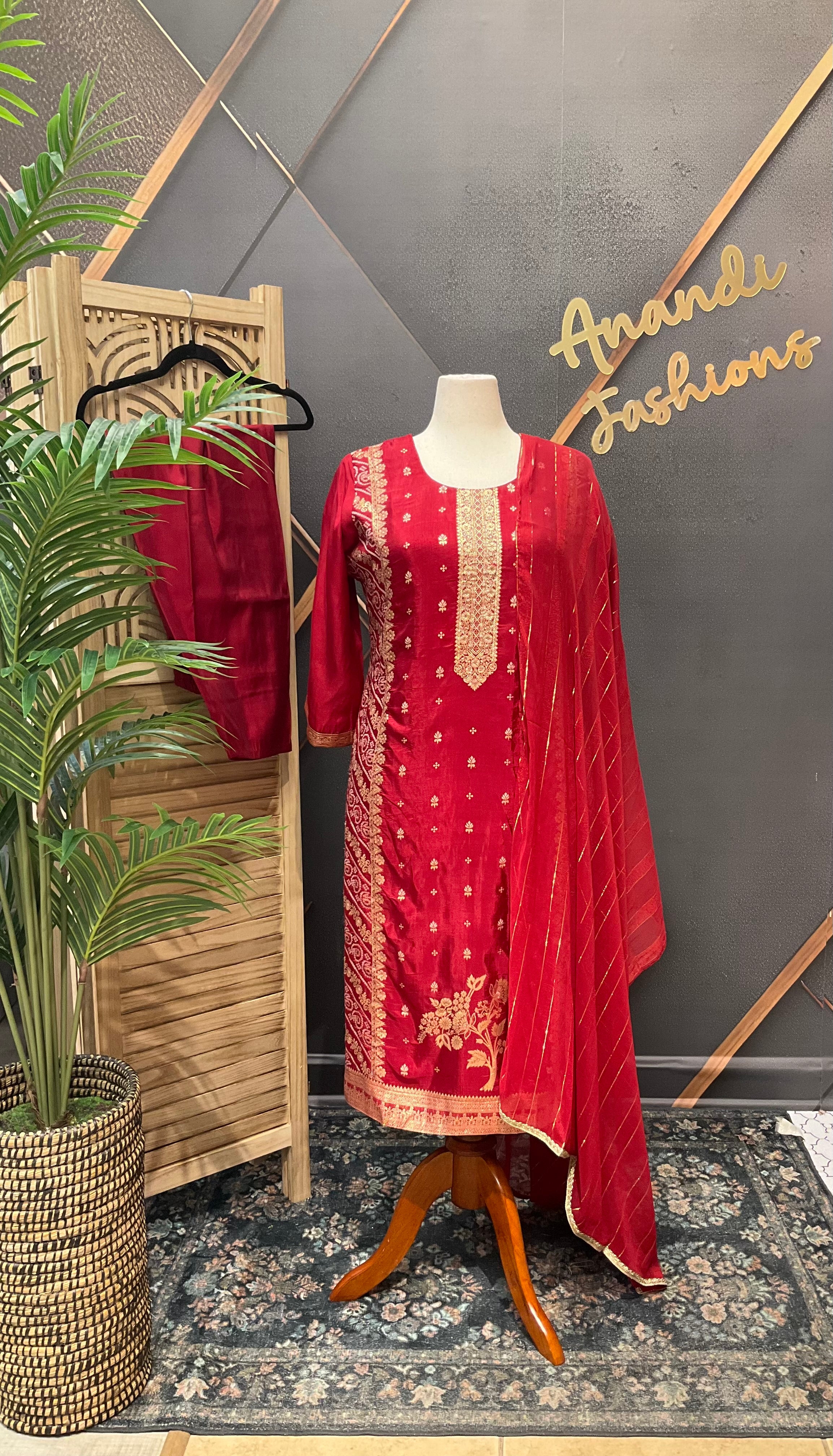 Plus Size Red Benarasi kurti set