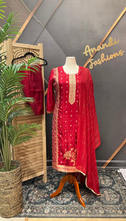Plus Size Red Benarasi kurti set