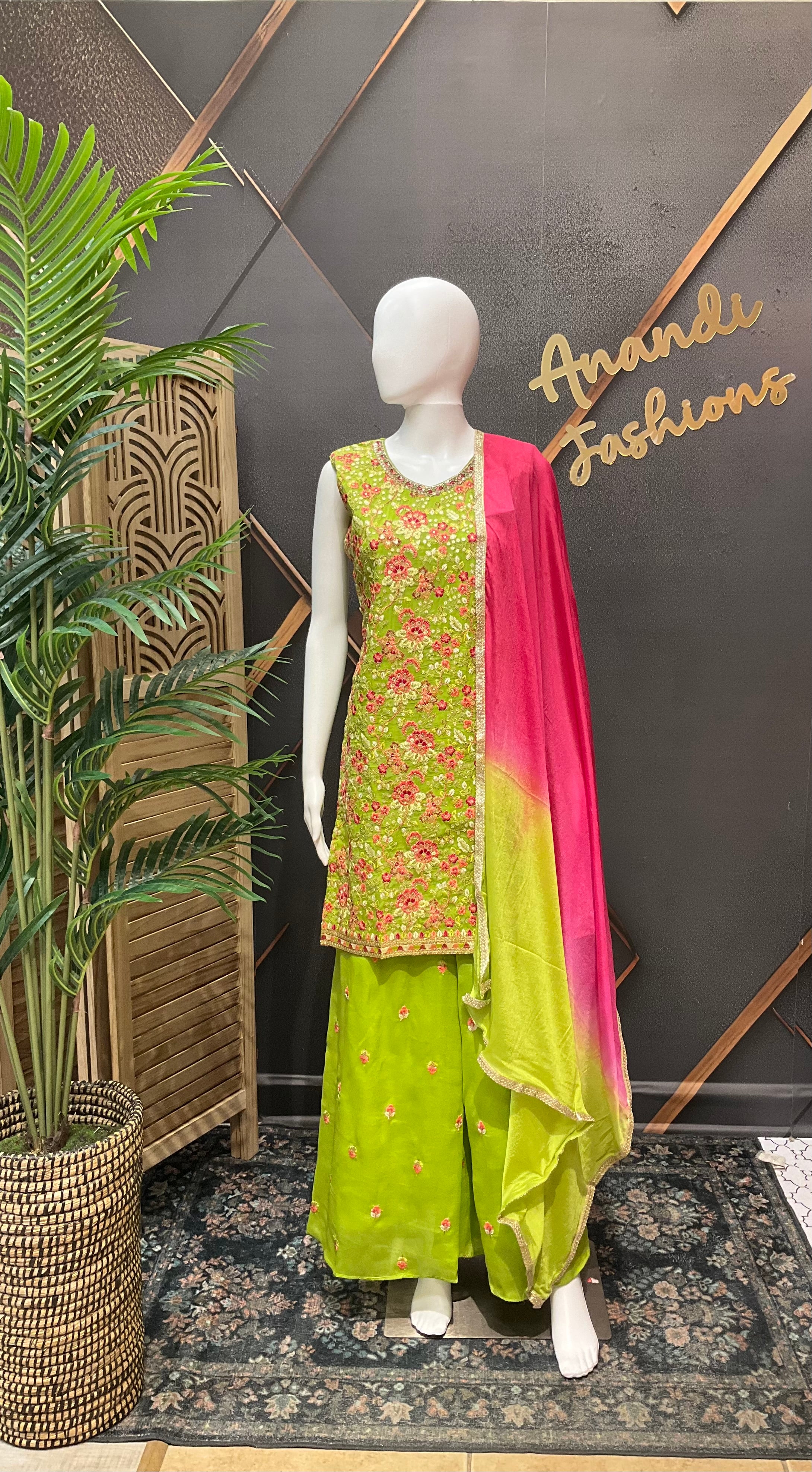 Parrot green teenage Girls palazzo set