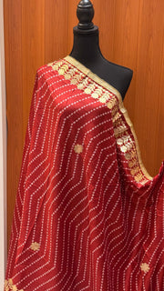Maroon Bandhini Silk Dupatta with Gota Patti Border