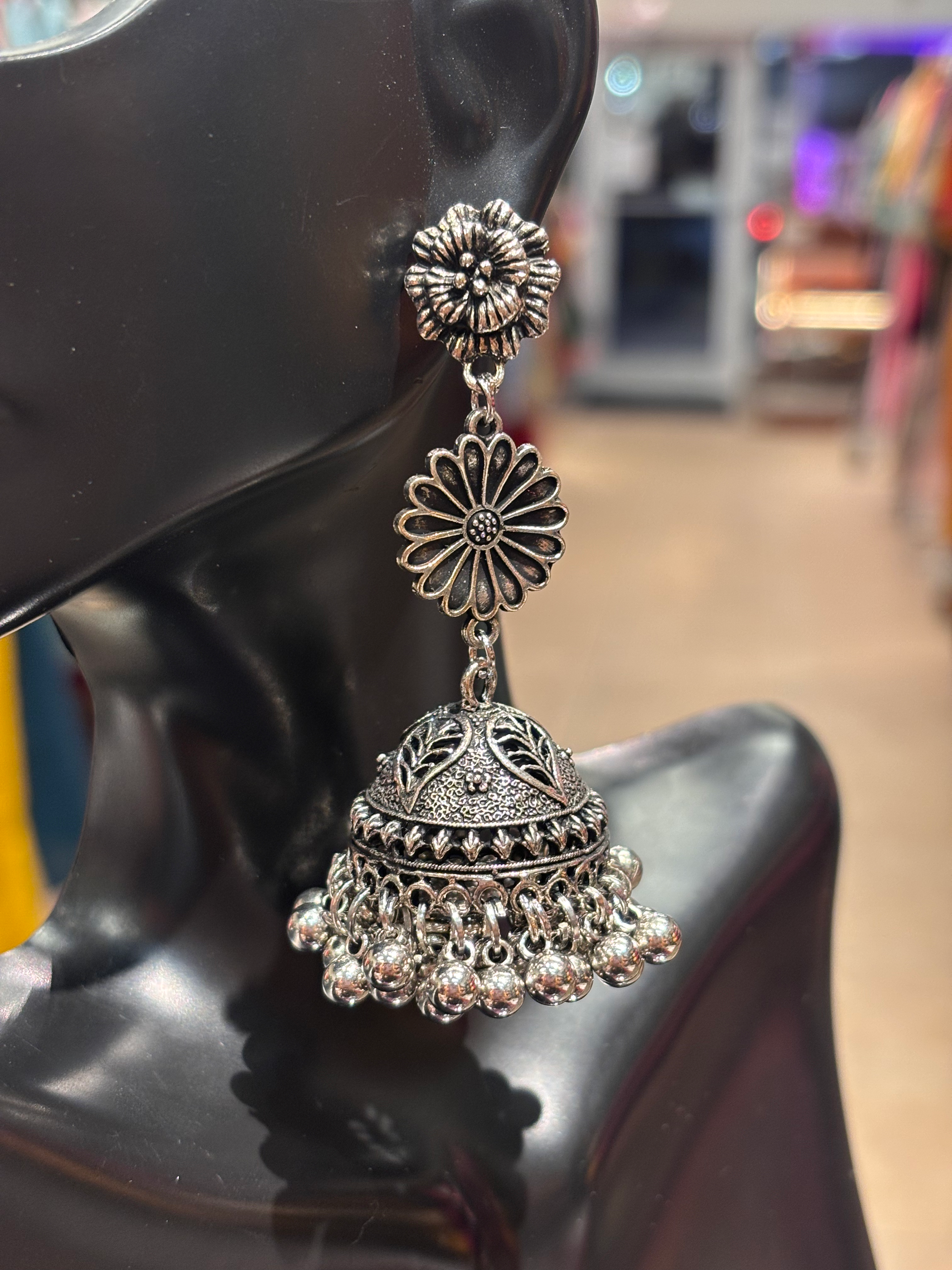 German Silver Jhumkas with Gungharu/small bells image 1