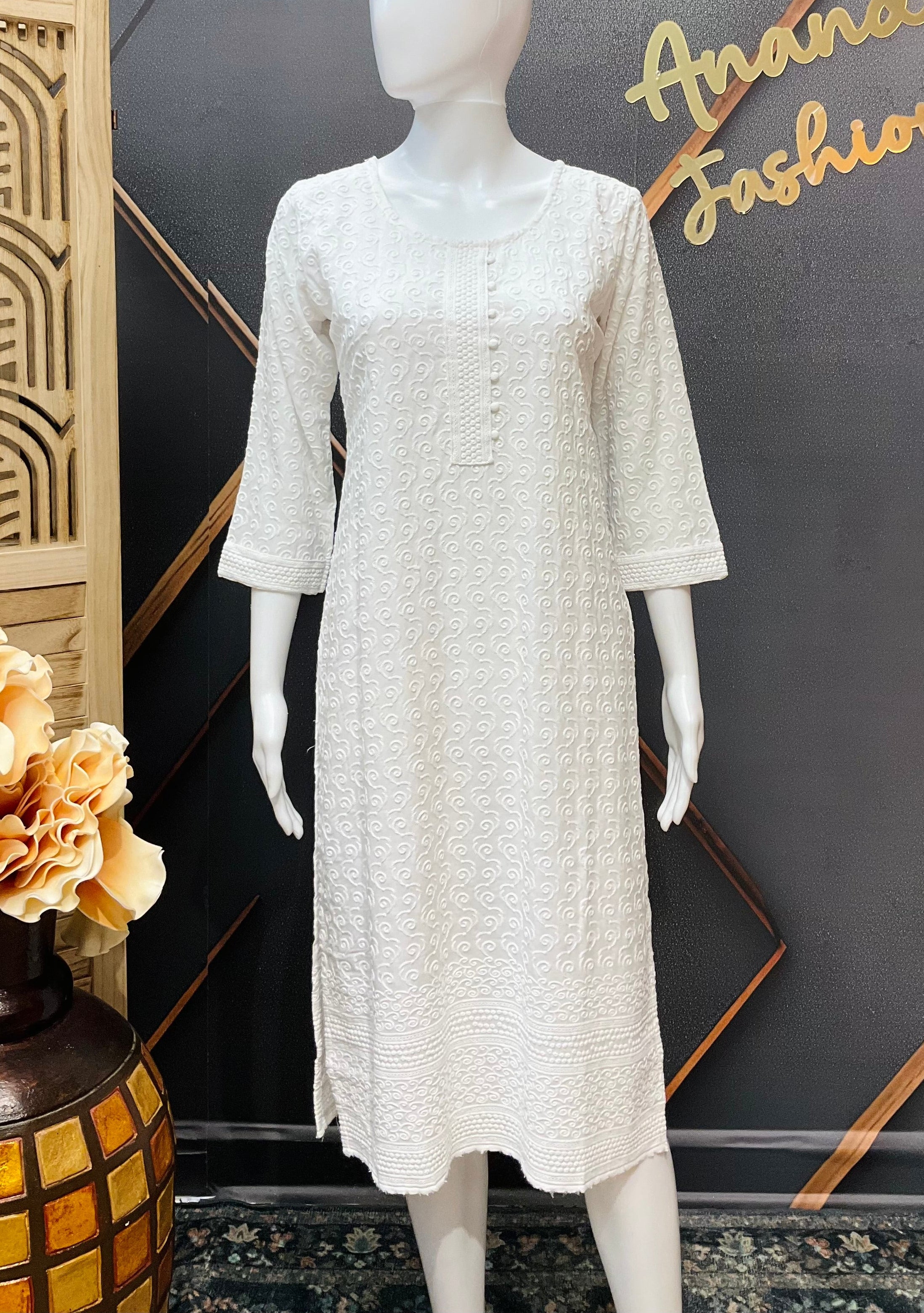 White Rayon Chikankari kurti