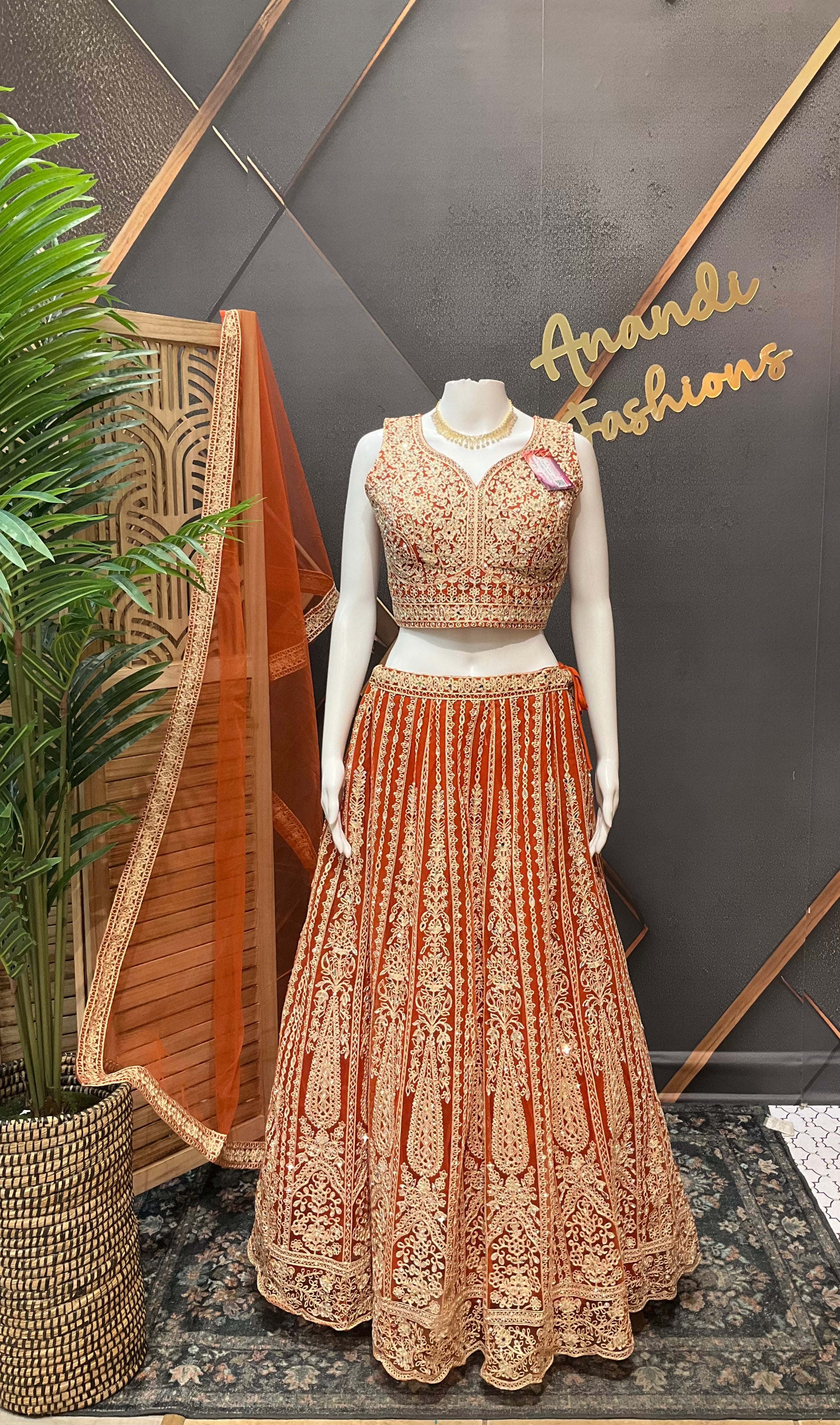 Orange Heavy Work Lehanga Set