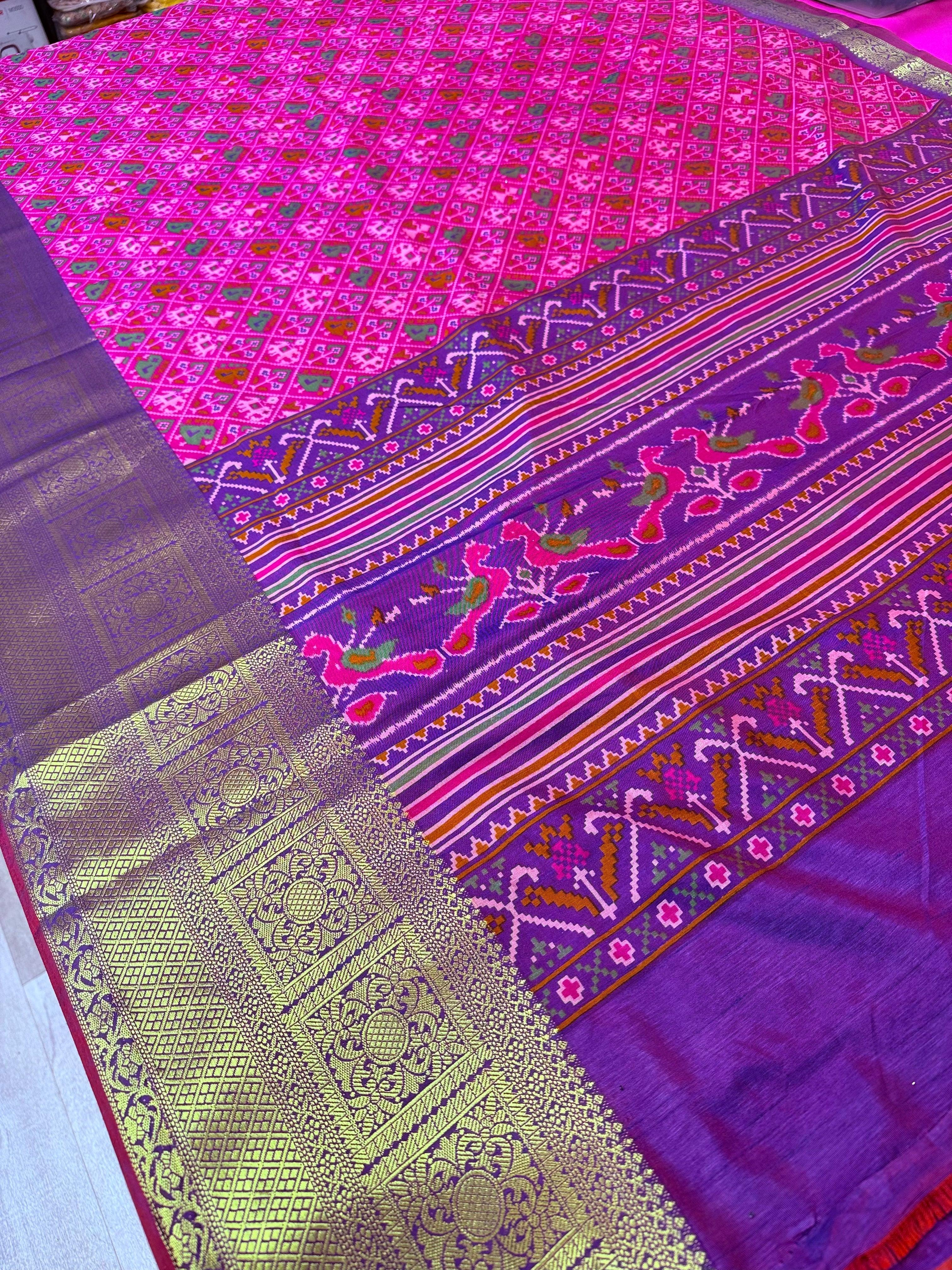 Pink Patola Saree - Lightweight Semi Silk