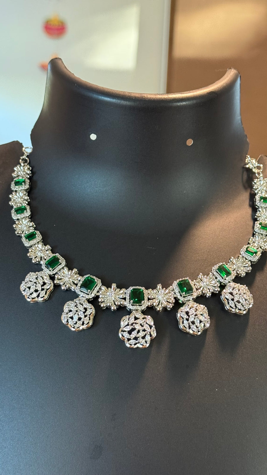Silver Necklace set with Emerald Stones
