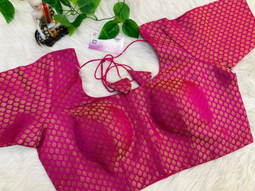 Premium Pink Brocade Blouse - Front Opening Size 48