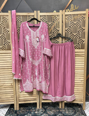 Plus size Pink Rayon Chikankari set