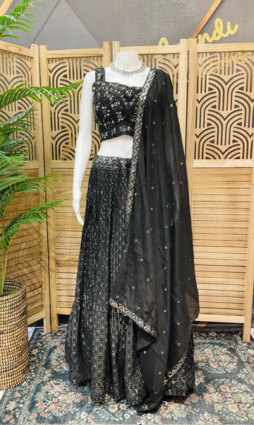 Black Designer Lehenga Set with Sequin Work - Party & Wedding Wear
