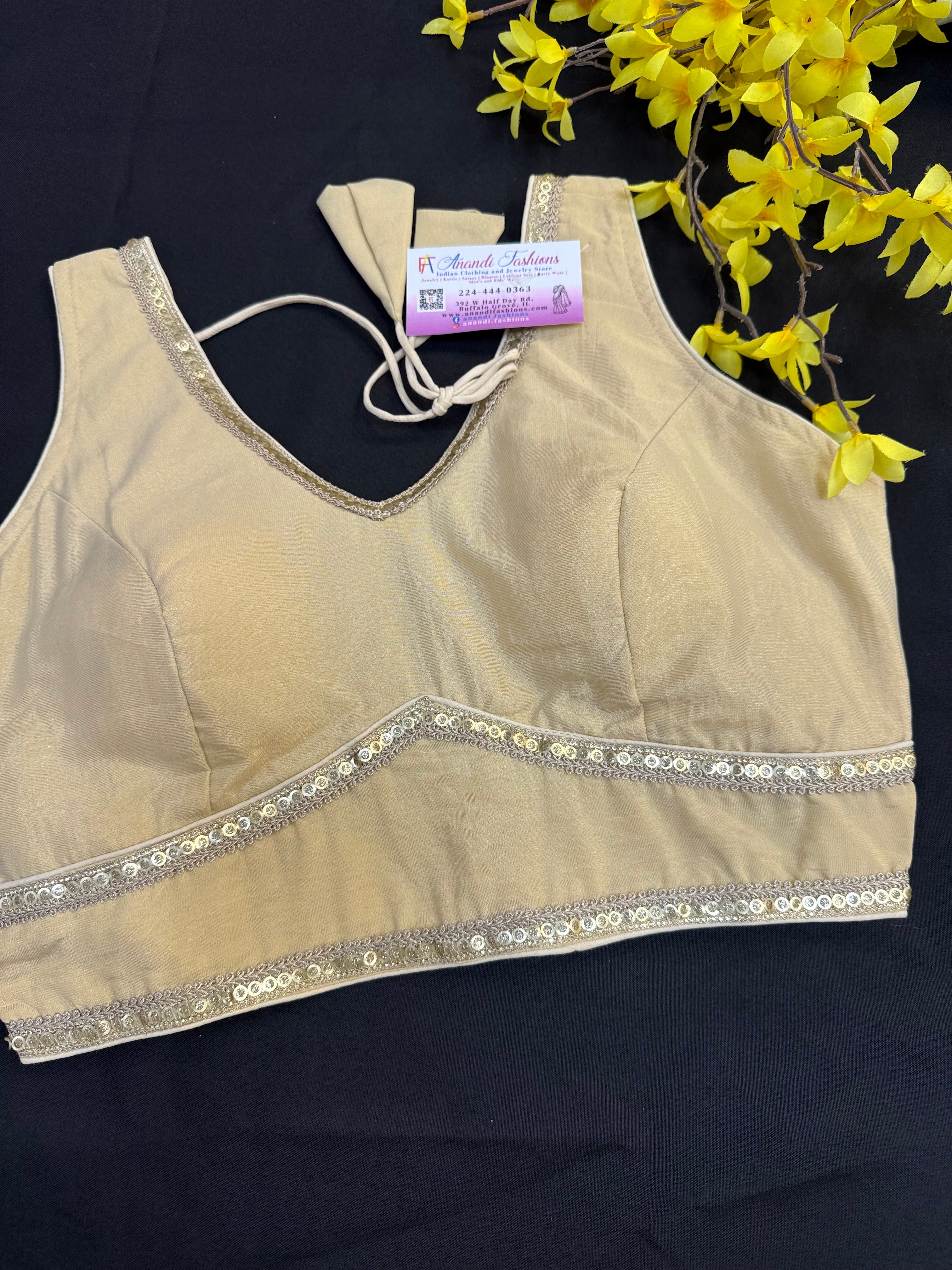 Plain Blouses with Gold Border- Size 38