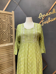 Plus Size Green Pure cotton Anarkali Kurti
