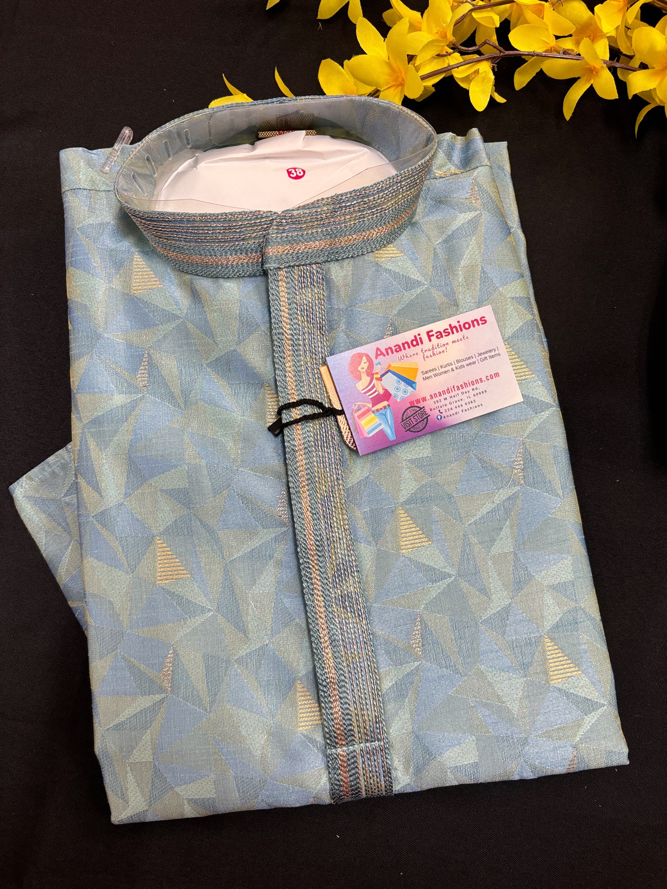 Mens Kurta - Fancy Blue Color Men’s Silk Kurta Pajama Set- Size 36/38/40/42 image 1