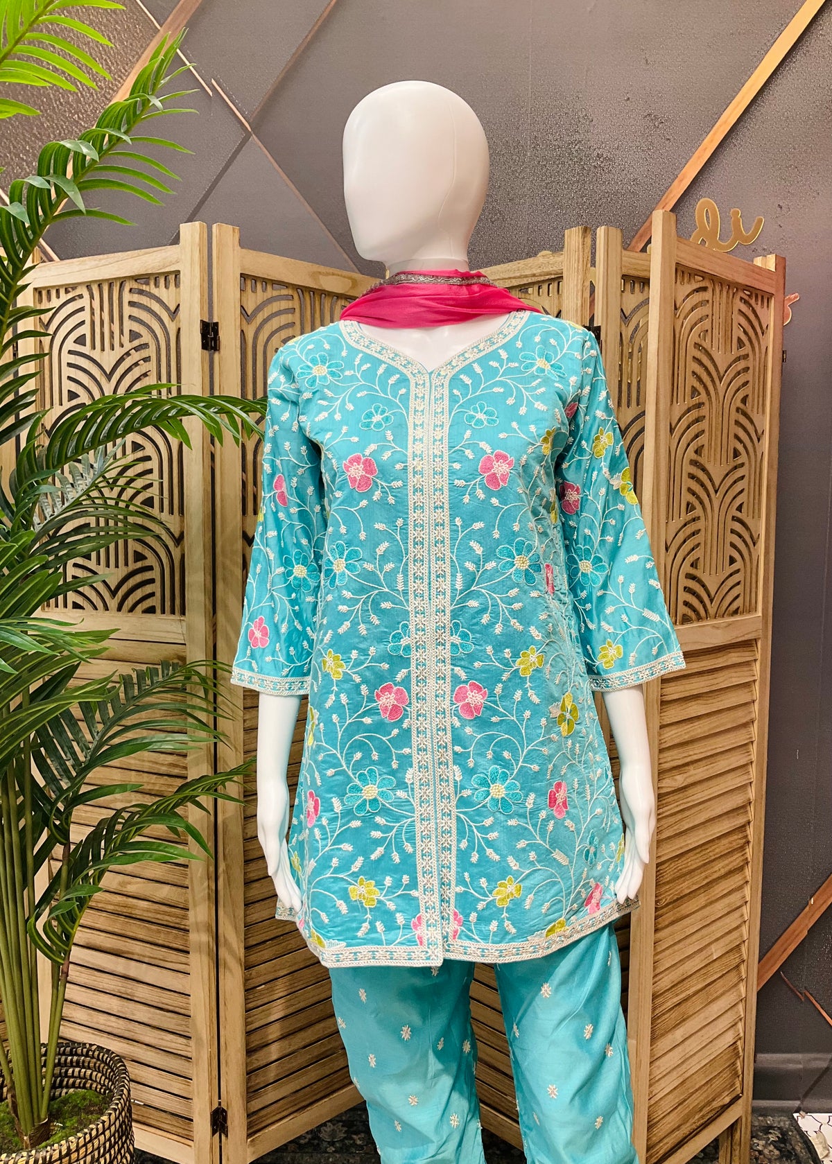 Teenage Girls Blue Co- ord set with Embroidery work