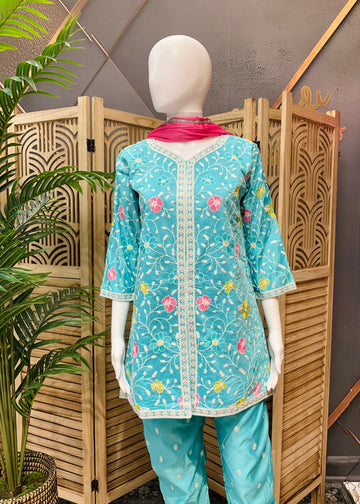 Teenage Girls Blue Co- ord set with Embroidery work