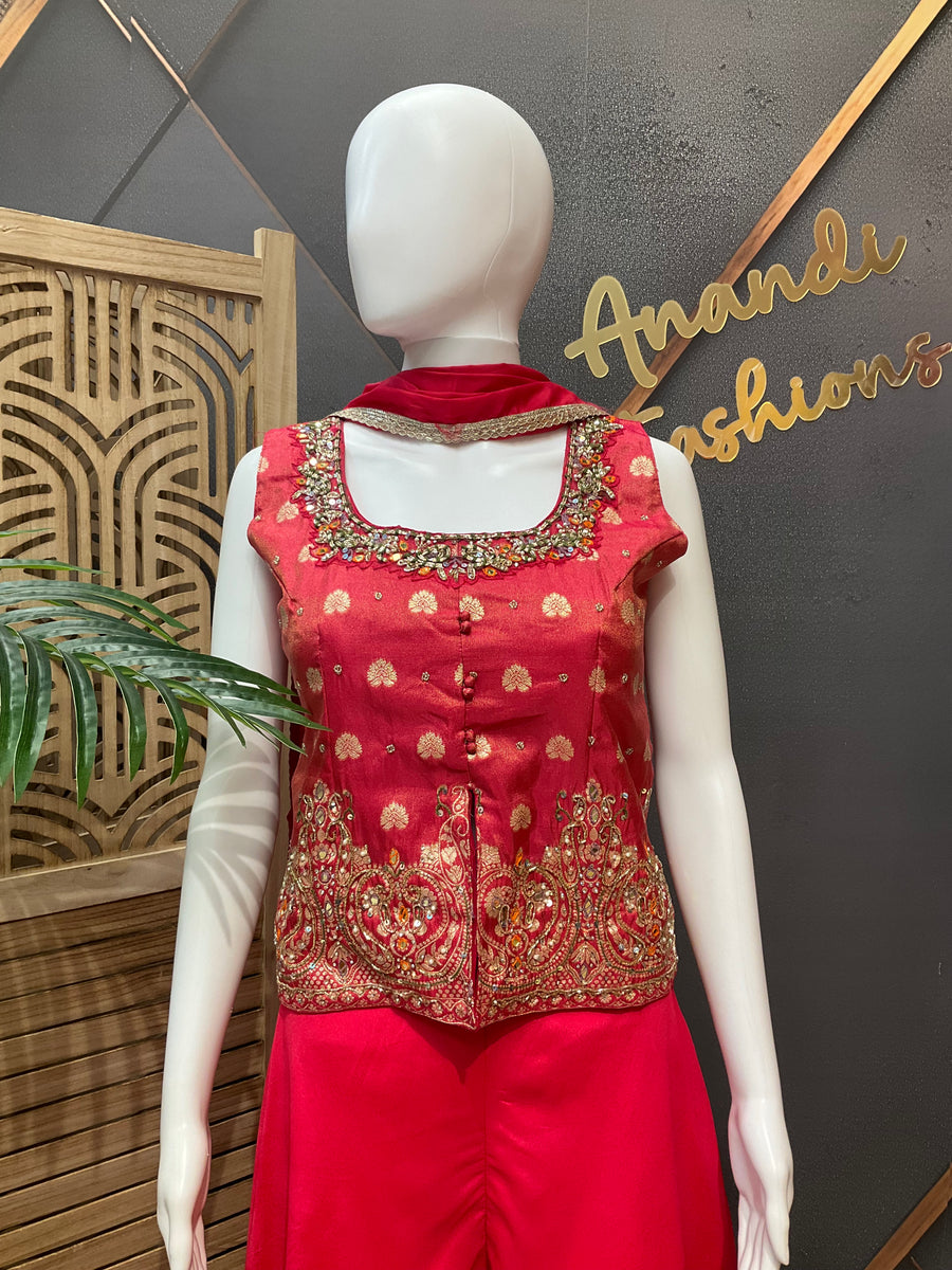 Indo Western Pink Party Wear Palazzo set
