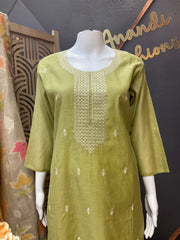 Green cotton Chanderi silk kurti set