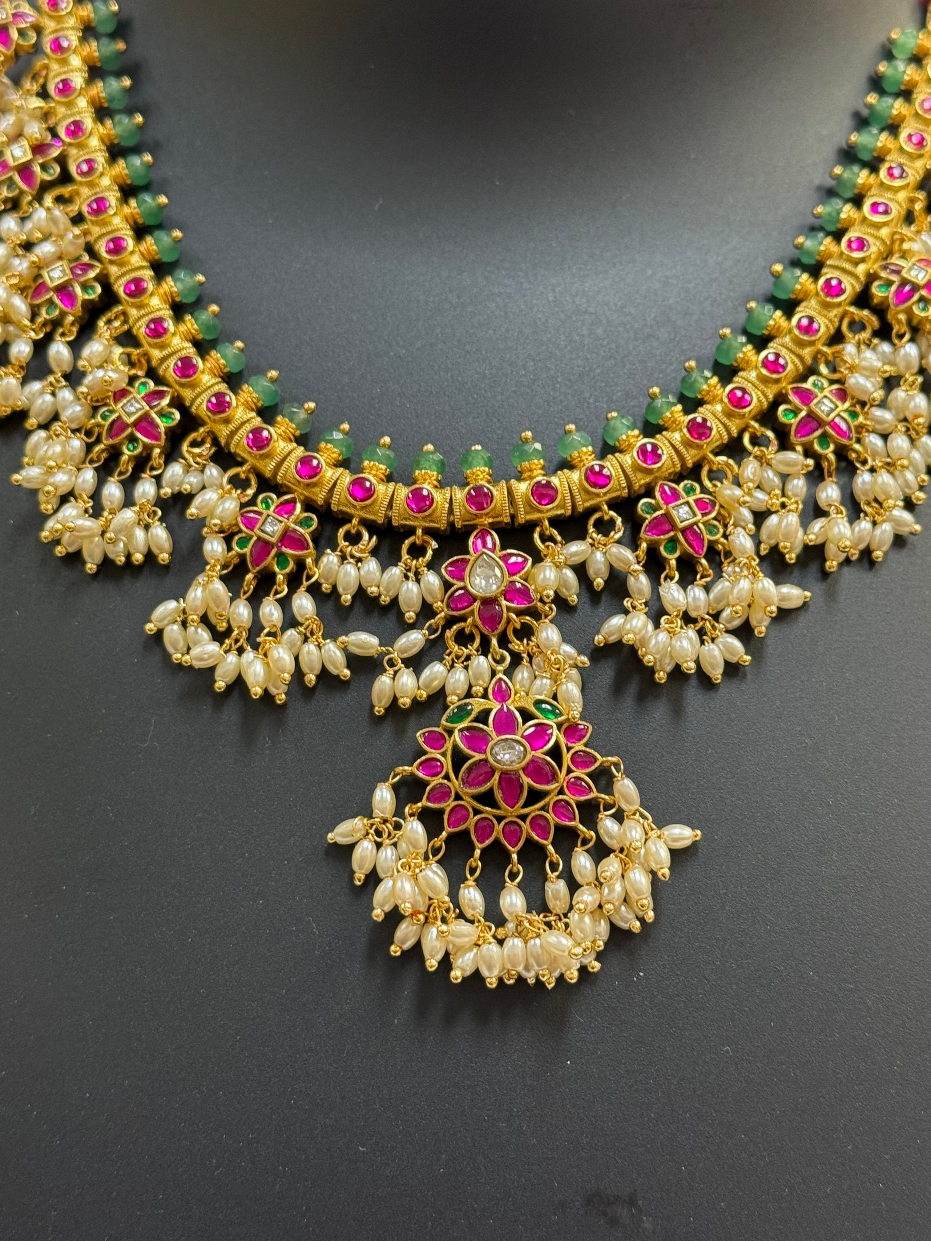 Jadau Kundan Guttapusalu Necklace set