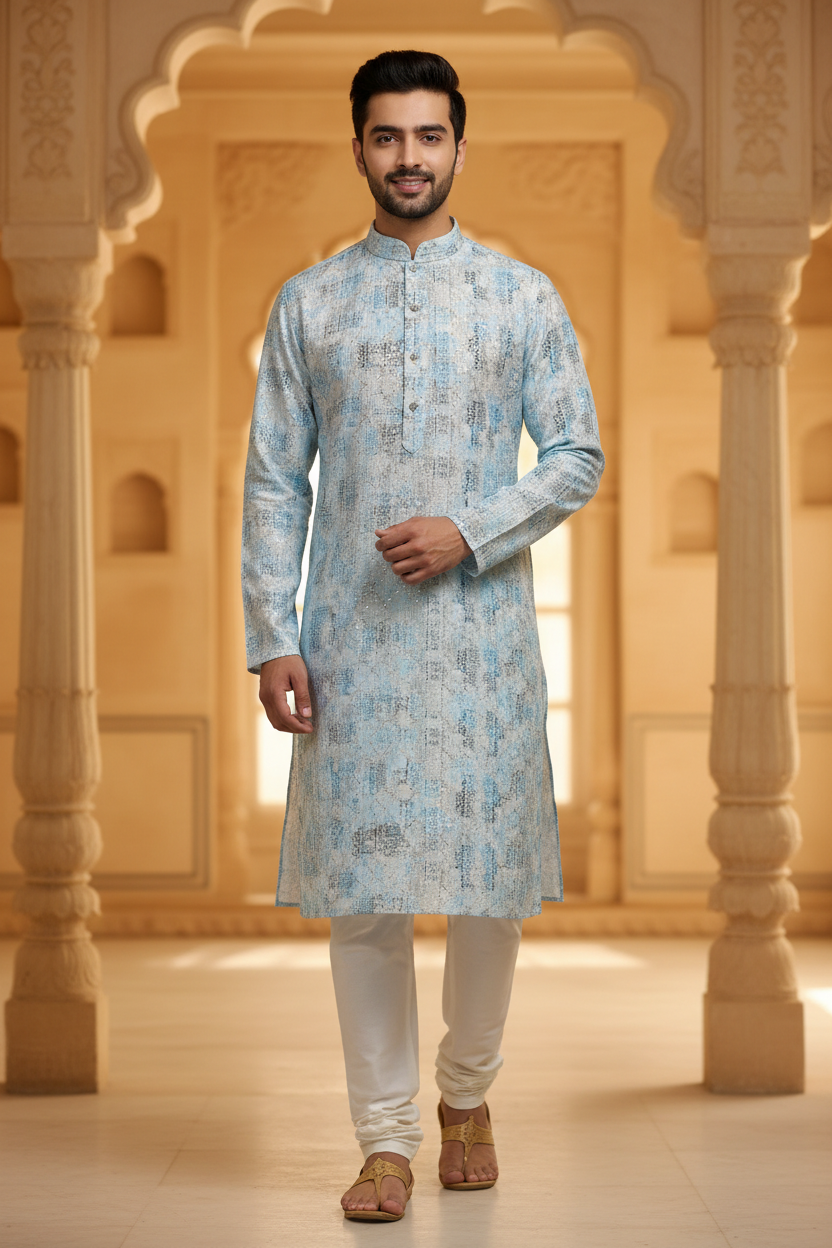 Men’s Digital Print Fancy Kurta Set - Mens - Kurta Set - Anandi Fashions