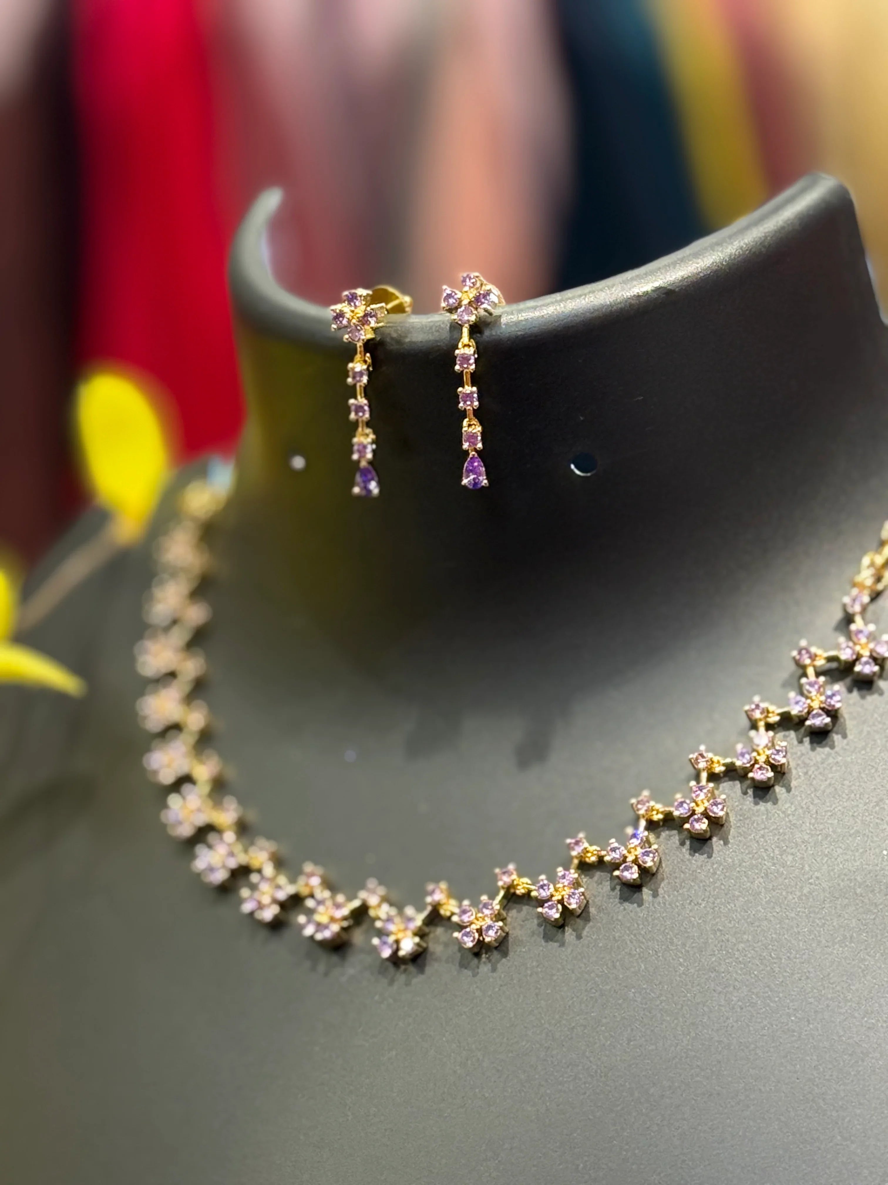 Cute Purple CZ Necklace Set - Cubic Zirconia Jewelry