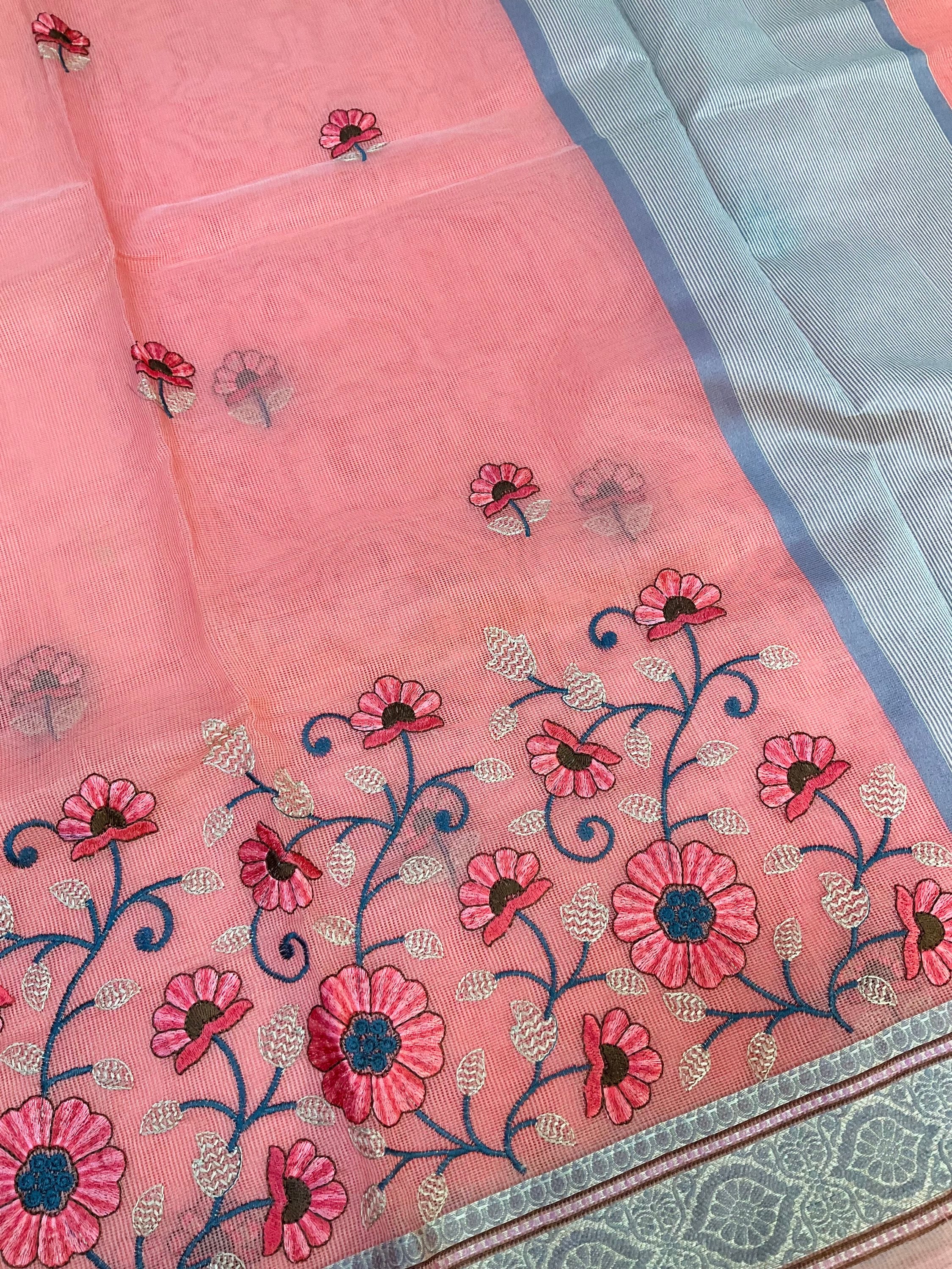 Super net saree with thread embroidery  image 4