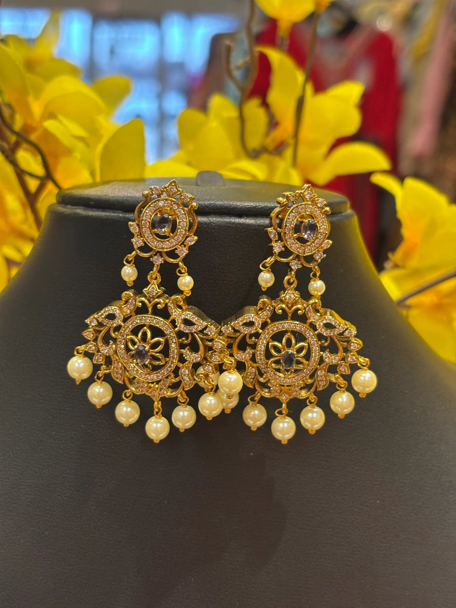 CZ Chandbali Earrings with Purple color Stones