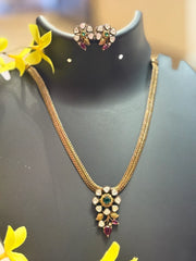 Victorian Necklace Set with Kundan Pendant - Chain & Earrings