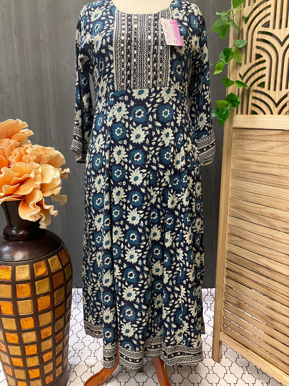 Size 46/US XL-Plus Size-Floral print Cotton Anarkali long kurti  image 0