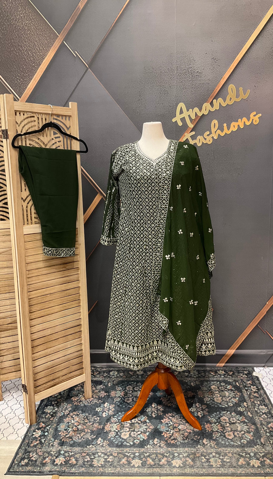 Plus Size Green Georgette Anarkali Kurti set-size 46