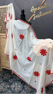 Half White Pure Khadi Cotton mirror dupatta -  - Anandi Fashions