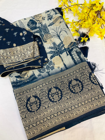 Unique Designer Russian Silk Saree with Stitched blouse