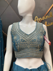 Women’s Teal Blue Embroidered Lehenga Choli with Dupatta
