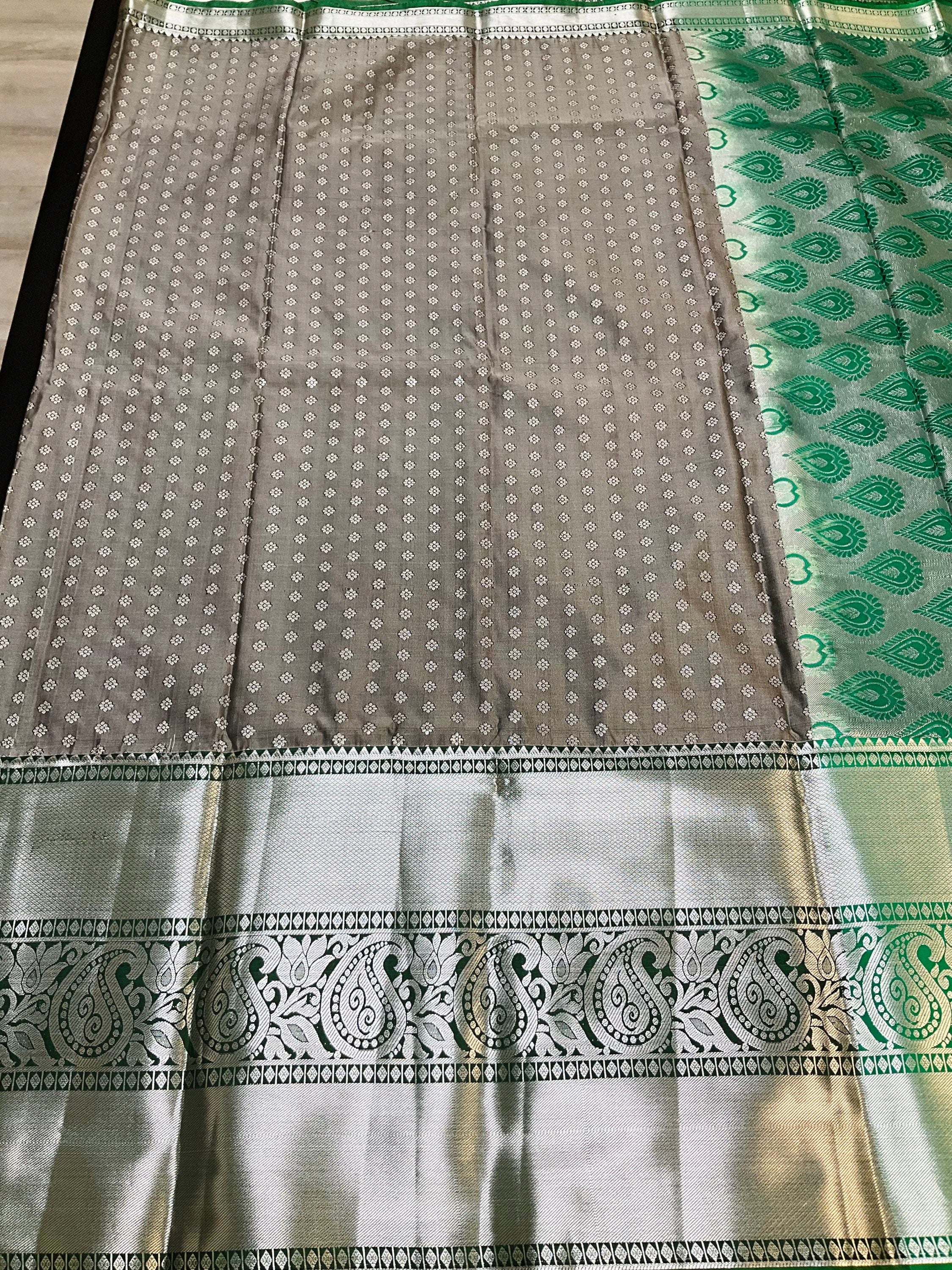 Grey and Green combination-Semi Silk Kanjeevaram Saree image 1