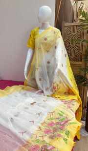 Mangalagiri Silk Half White Saree with stitched Blouse