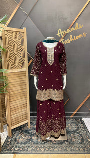 Women’s wine color Party Wear Sharara set
