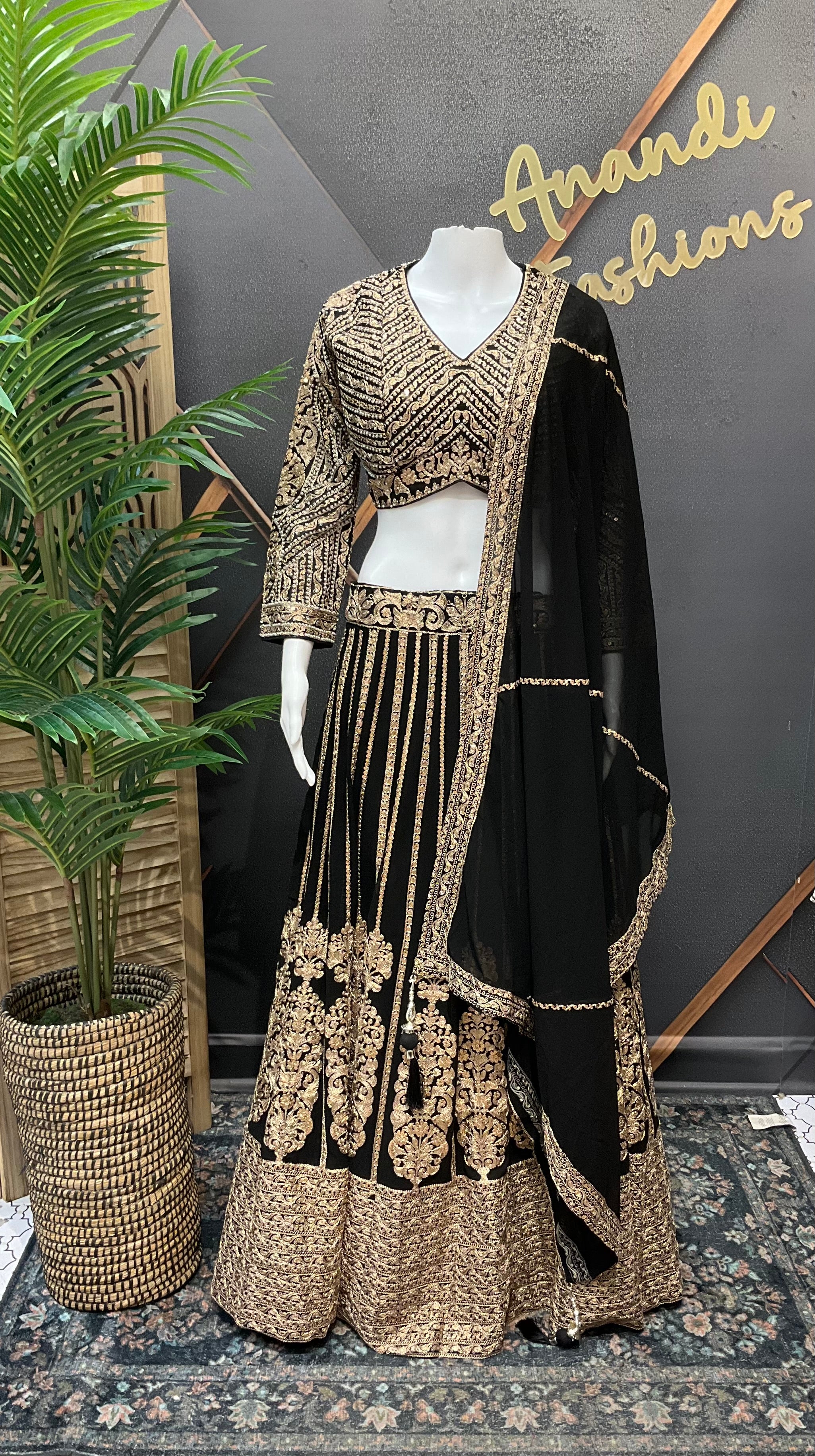 Black - Heavy Work Designer Lehenga set- Georgette