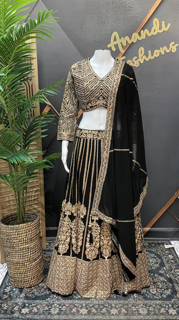 Black Georgette Designer Lehenga Set - Heavy Embroidery Work